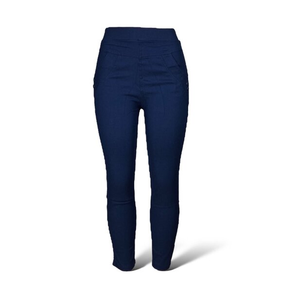 Women's High Waisted Jeggings Stretchy Skinny Pants Jeans Leggings | Navy - Picture 4 of 5